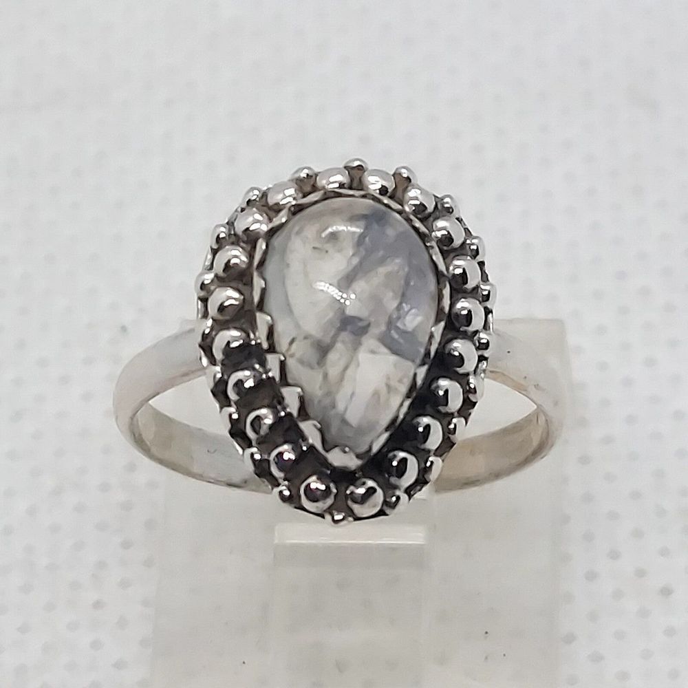 Ring 925 Sterling Silver blue flash moonstone size 5
